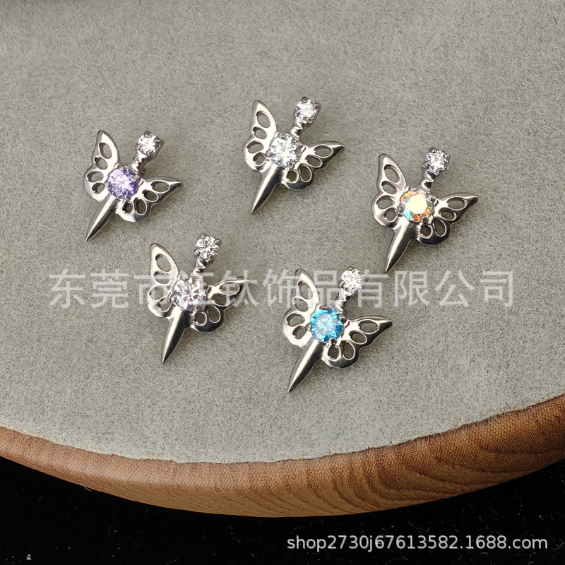 G23 Titanium Alloy Angel Wings Sword Cross Cartilage Stud Earrings - ASTM F136 Body Piercing Jewelry - Image 4