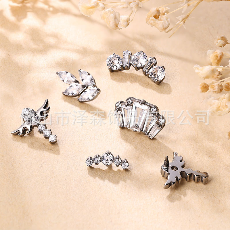 F136 Titanium Alloy Ear Studs, Finely Carved Zircon Ear Bone Studs, G23 Titanium Lip Studs, Body Piercing Jewelry - Image 4