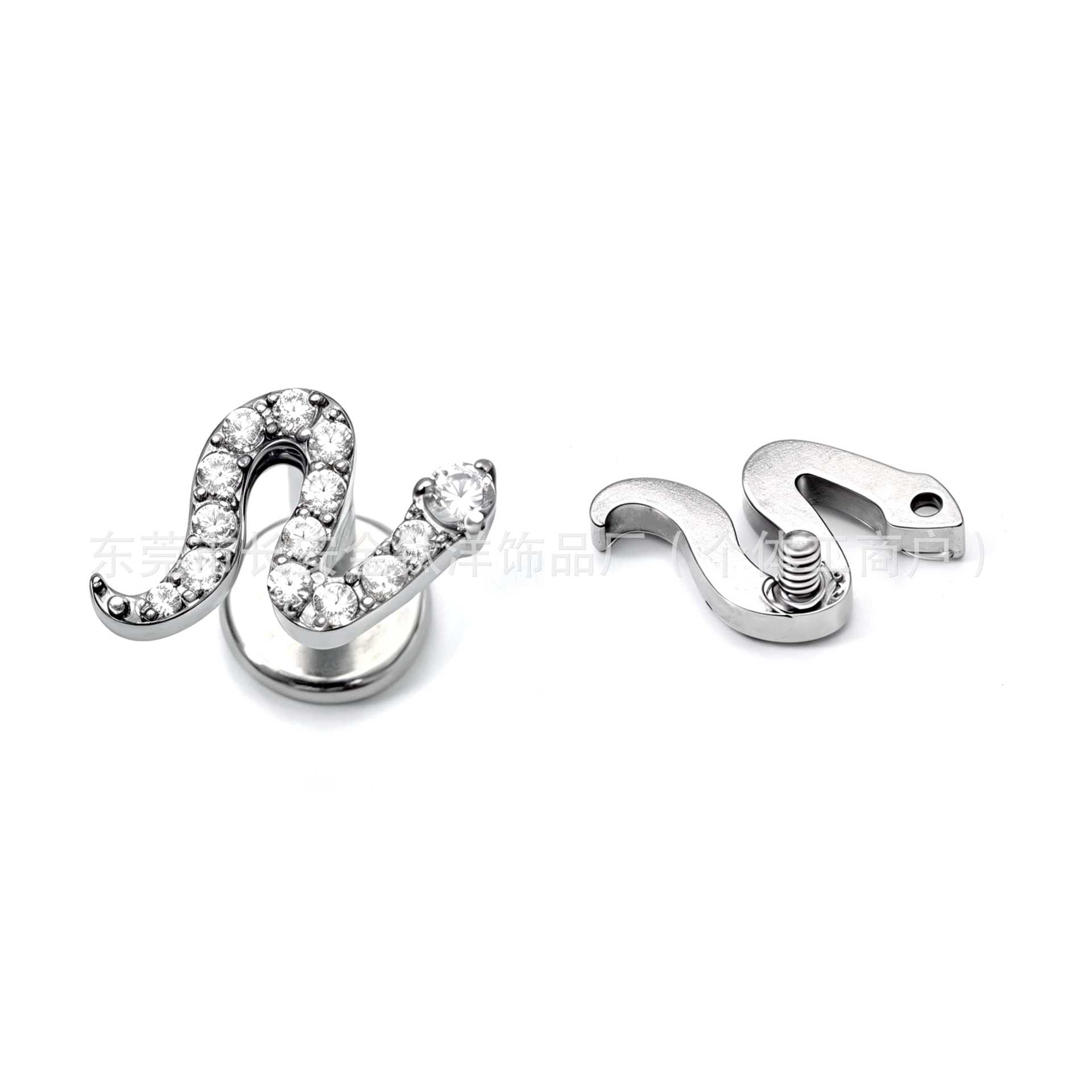 F136 Titanium Internal Thread Snake-Shaped Zircon Ear Studs Cochlear Studs G23 Titanium Alloy Body Piercing Ear Bone Jewelry - Image 3
