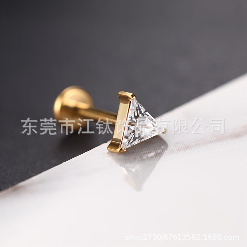 G23 Titanium Triangular Inlaid Zircon Ear Cartilage Stud Earring Lip Nail Body Piercing Jewelry - Image 4
