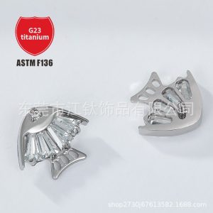 Titanium Implant Grade Ear Bone Nail Fish Bone Zircon G23 Alloy Piercing Earrings