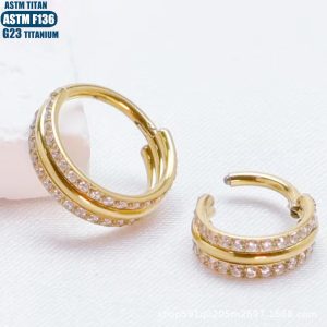F136 Titanium Double Layer Zircon Nose Ring Seamless Ring Piercing Nasal Ornament Earrings Jewelry Nose Pierced Nasal Septum Ring