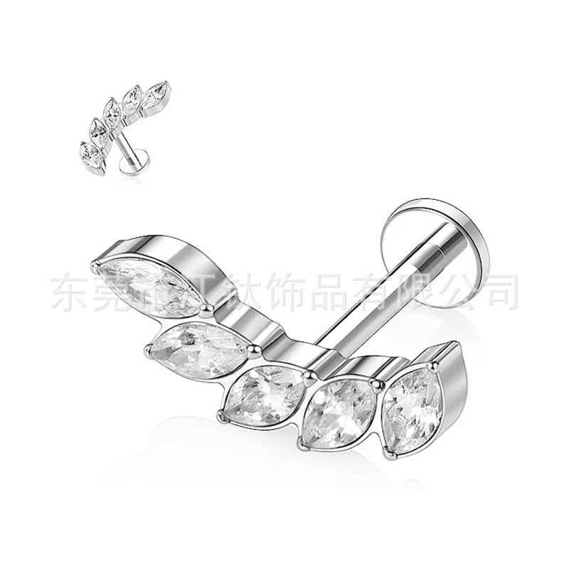 G23 Titanium Horse Eye Ear Stud Inlaid with 5A Zircon, Cross-border Hot Selling Ear Cartilage Jewelry Lip Nail - Image 5