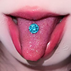 Satan's Child Blue Vine Under the Moon F136 Titanium Alloy Drinking Tongue Piercing, Rose Cut Sparkling Tongue Ring
