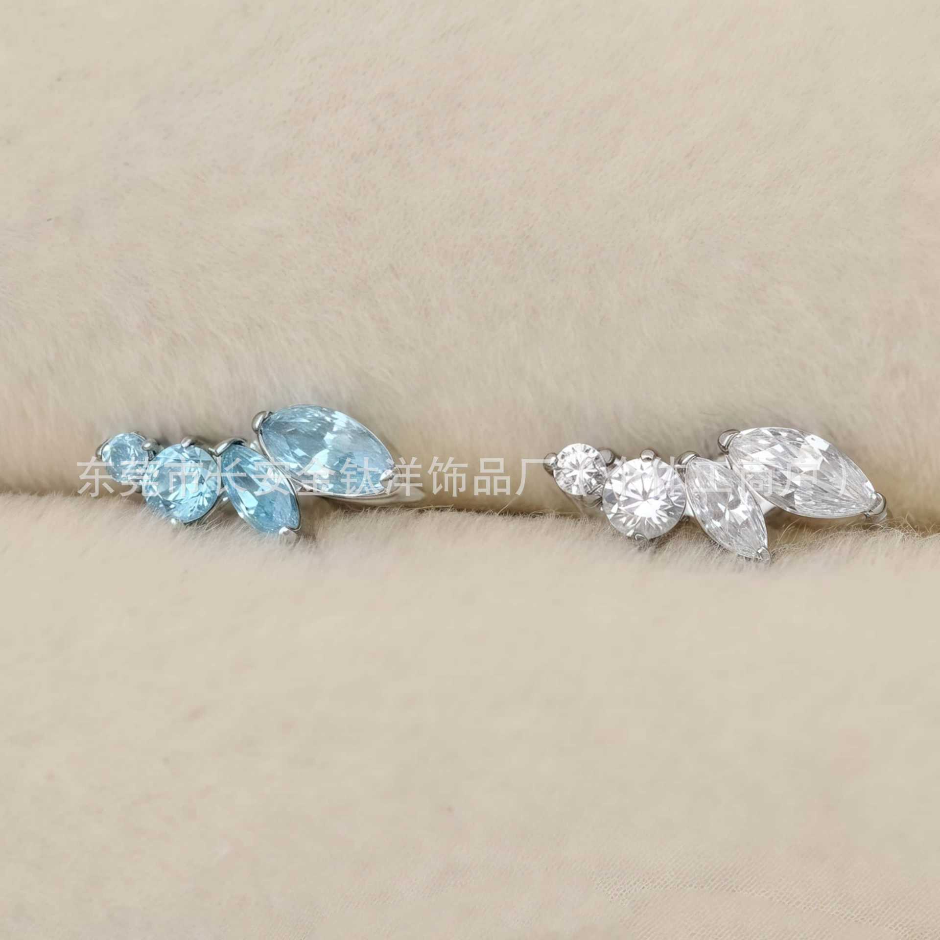 F136 Titanium Internally Threaded Beveled Edge Marquise Leaf Zircon Ear Cartilage Studs - Image 4