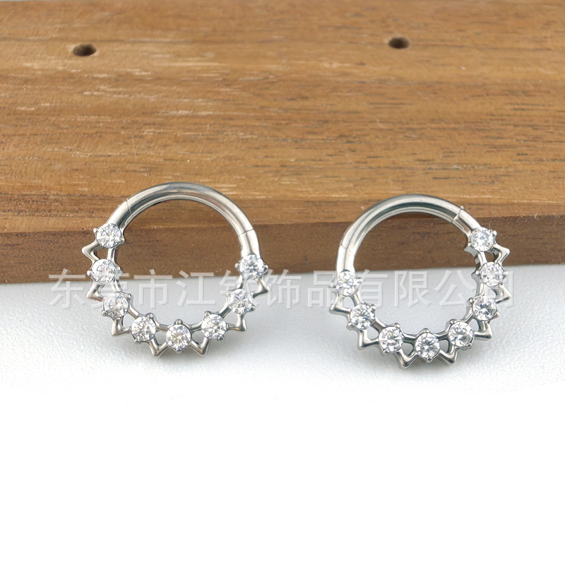G23 Titanium Nose Ring Inlaid with Zircon - Cross-Border Body Piercing Jewelry Ear Bone Nails 1.2x8mm 24K Gold - Image 3