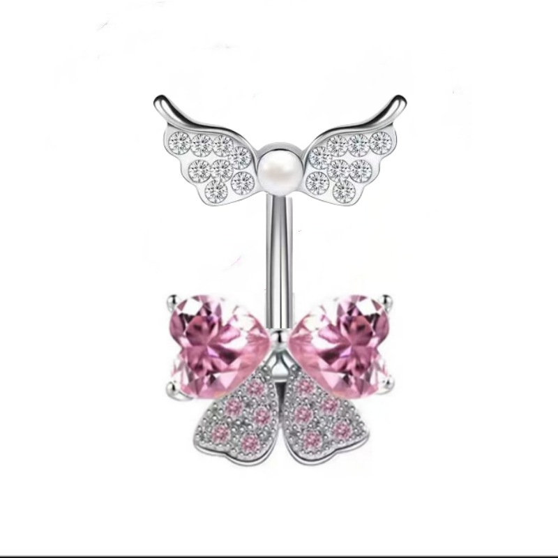Heart-Shaped Navel Ring Wing Head Copper Inlaid Drop Zircon Belly Button Piercing Jewelry - Image 3