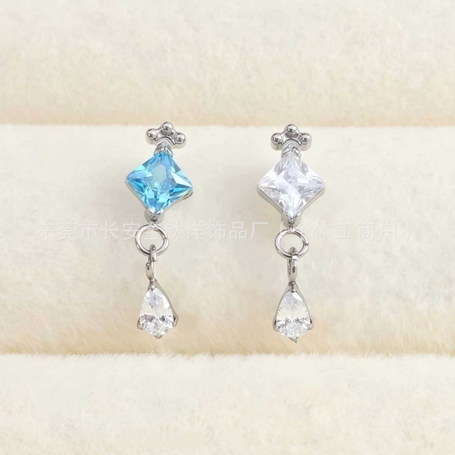 F136 Titanium Water Drop Pendant Lip Stud Nose Stud Ear Stud Piercing Jewelry with Zircon Inlay - Image 4
