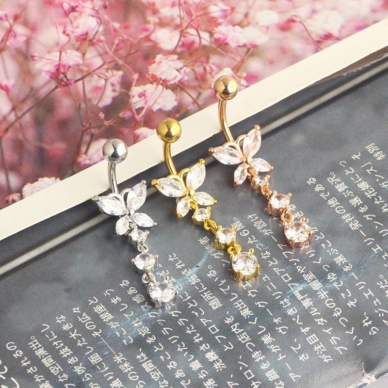 Creative Butterfly Zircon Belly Button Ring Rose Gold Stainless Steel Navel Piercing Jewelry 3 Colors - Image 4