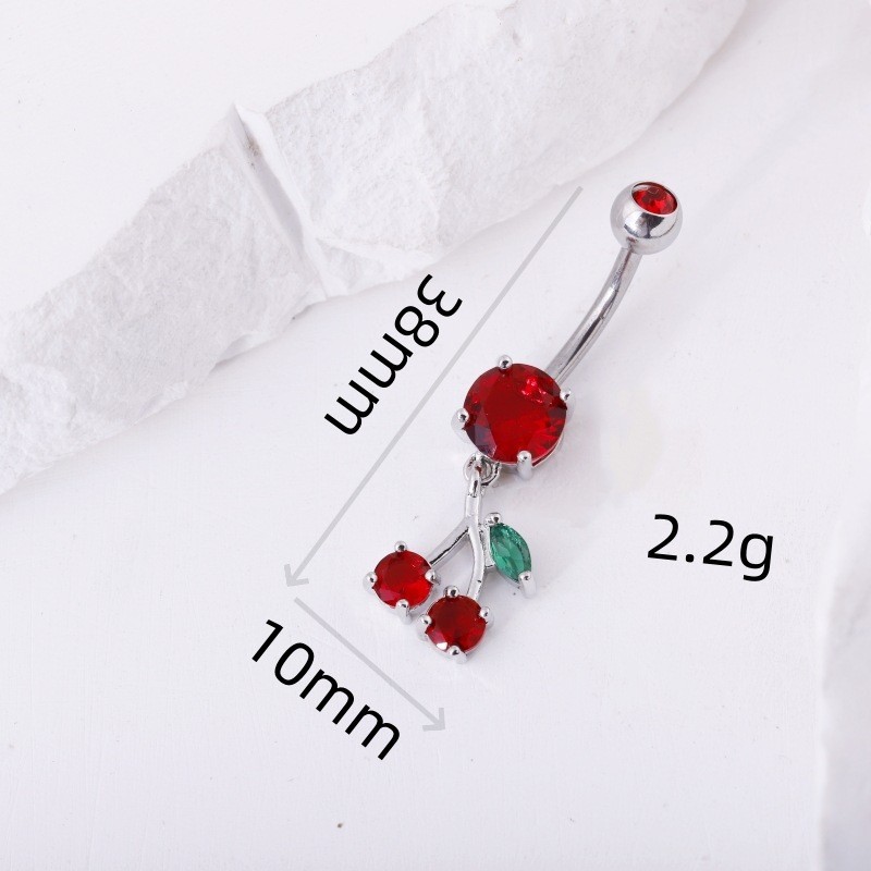 Big Red Cherry Navel Ring Dangle Belly Button Piercing Jewelry Fruit Pendant Belly Ring - Image 5