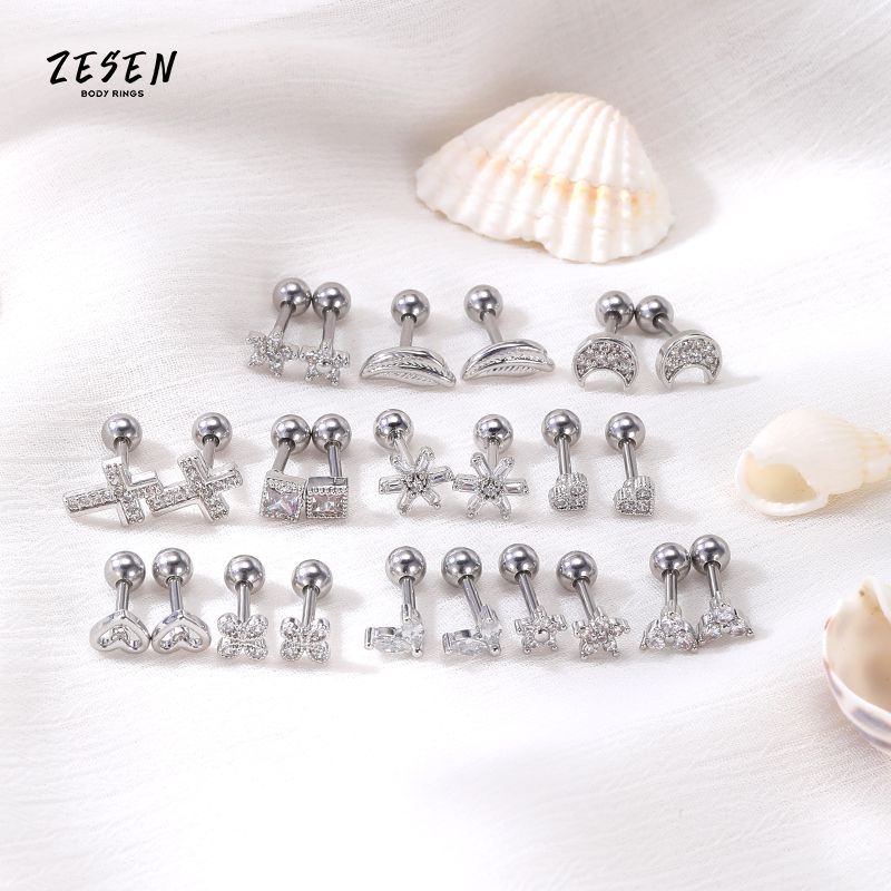 Korean New Design Titanium Steel Earrings Micro Diamond Love Bone Earrings for Cartilage - Image 3