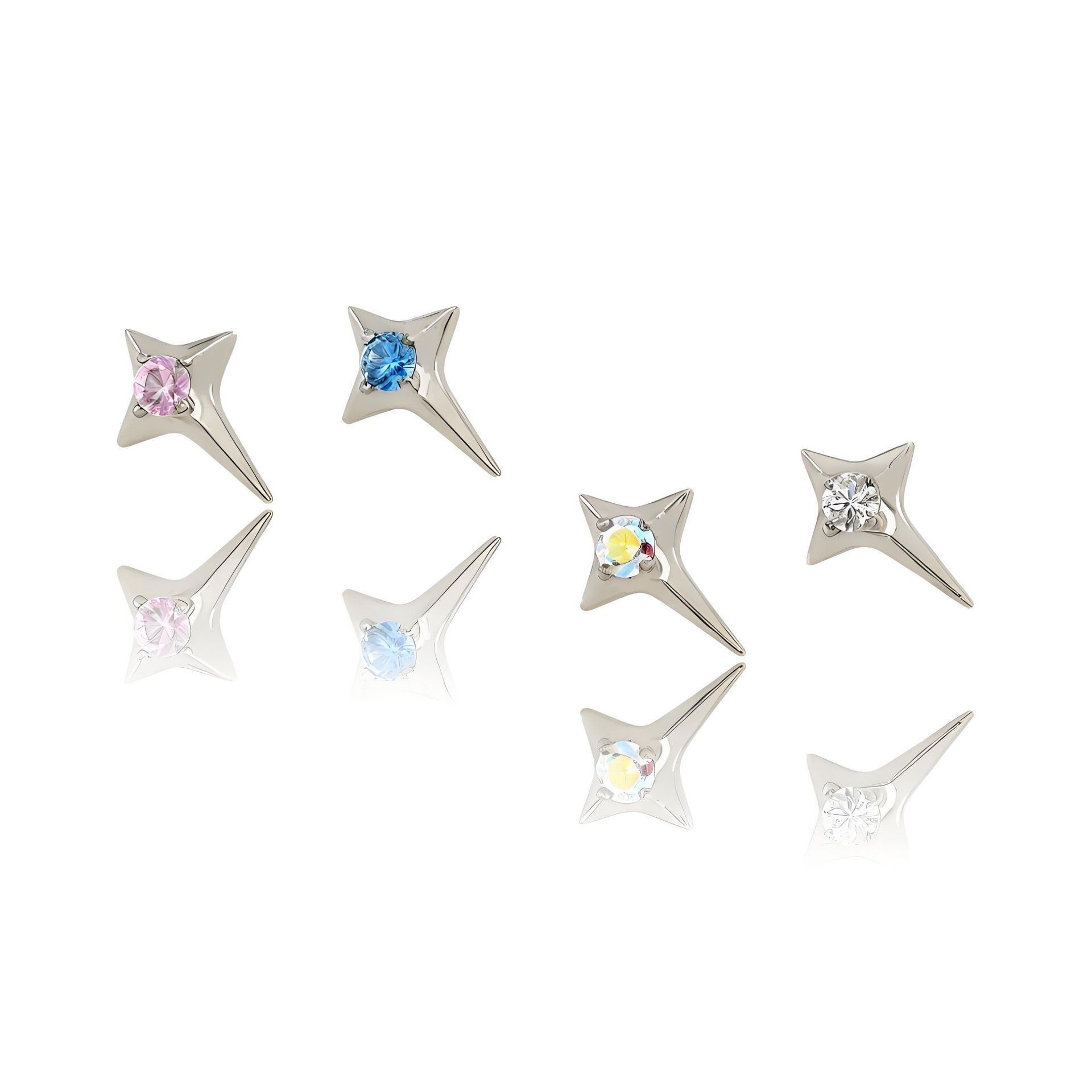 F136 Titanium Alloy Cross Four-Pointed Star Inlaid Square Stone Earrings G23 Titanium Alloy Body Piercing Lip Nail Ear Bone Nail - Image 3