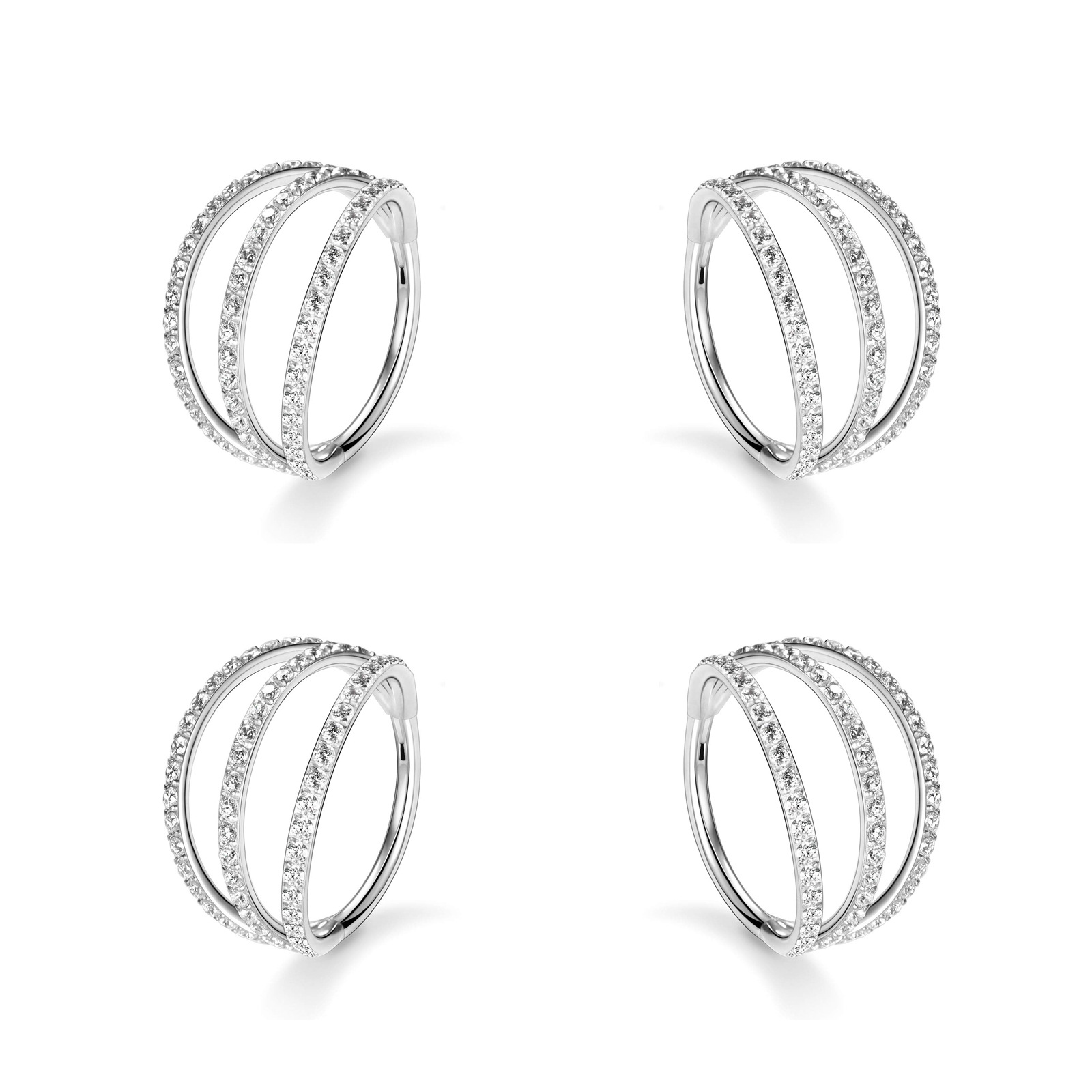 G23 Titanium Double Slant Edge Hinge Compartment Bucket Set Zircon Nose Ring Hinge Segmented Earrings Cartilage Ring Multipurpose Ring - Image 5