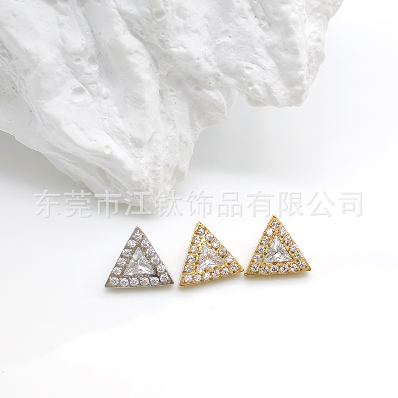 G23 Titanium Ear Cartilage Stud Triangular Inlaid Zircon Ear Piercing Jewelry - Image 3