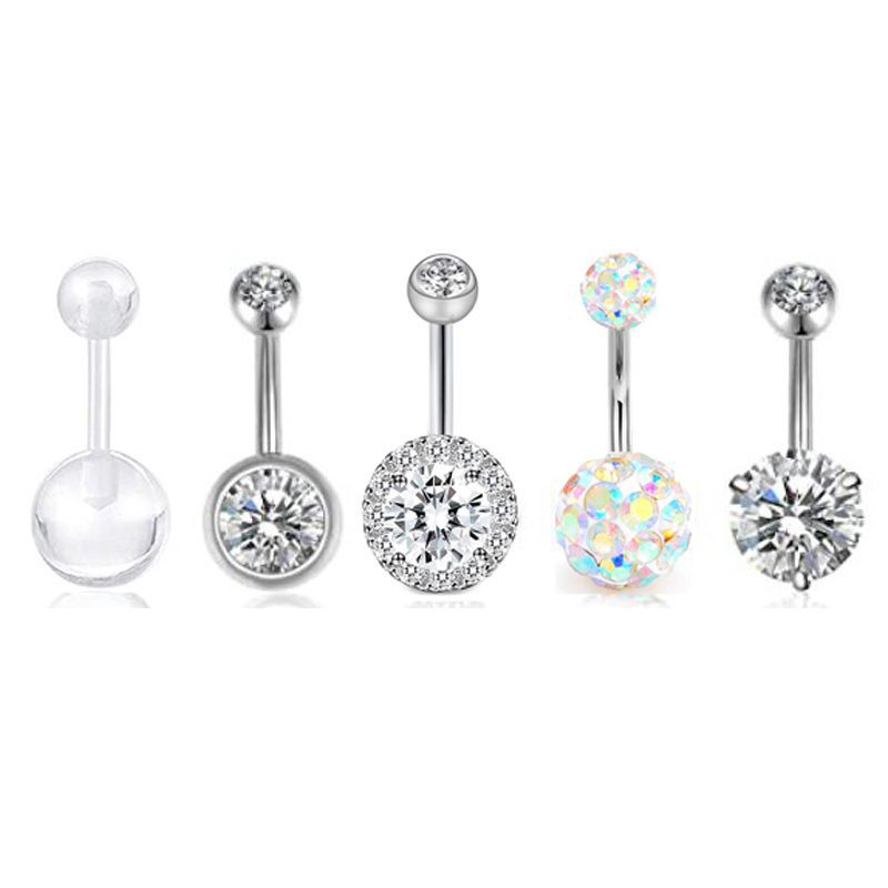 Star 5-Piece Belly Button Ring Set Stainless Steel Navel Jewelry Dangle Star Body Piercing - Image 4