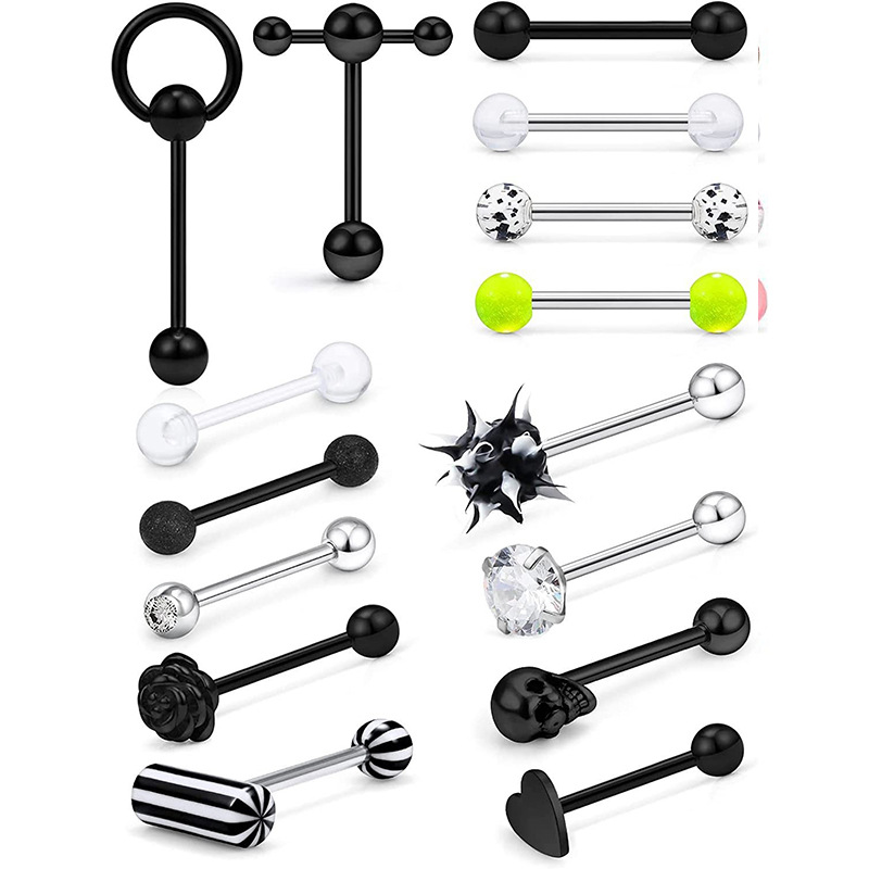Stainless Steel Tongue Stud 15 Piece Set Mixed 4 Colors Straight Rod Tongue Ring Piercing Jewelry - Image 4