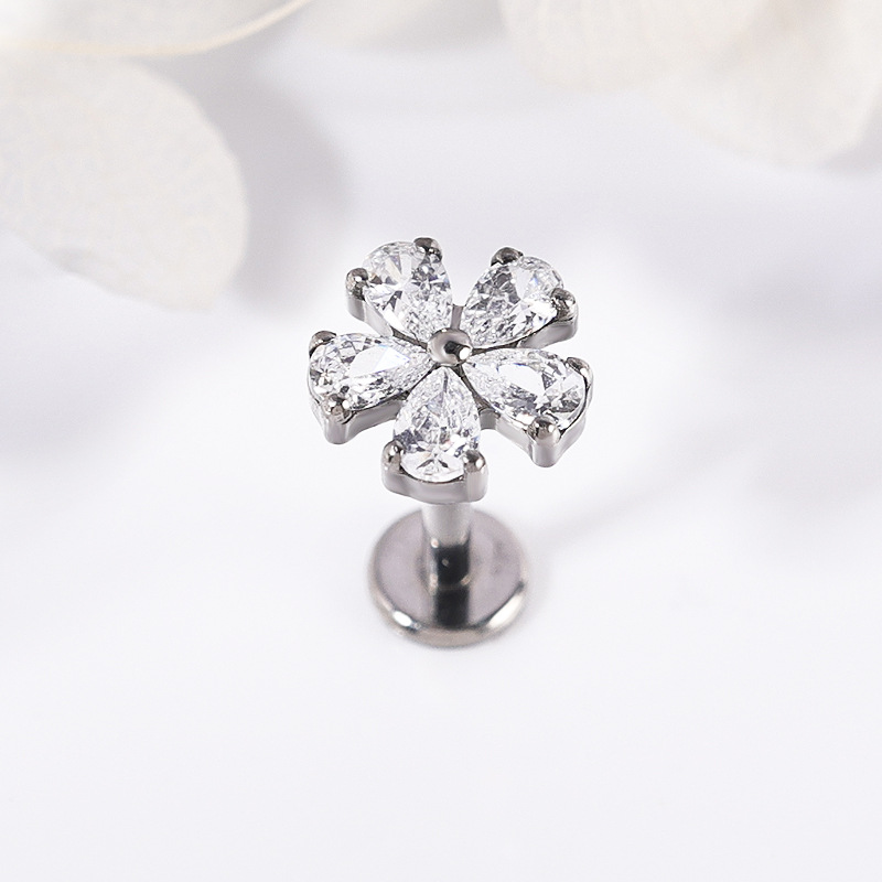 Zesen G23 Diamond-Encrusted Titanium Lip Stud with Zircon - ASTM F136 Titanium Alloy Labret Stud for Lip, Ear, Cartilage, Helix, Tragus, Conch, Daith, Rook Piercing - Image 3