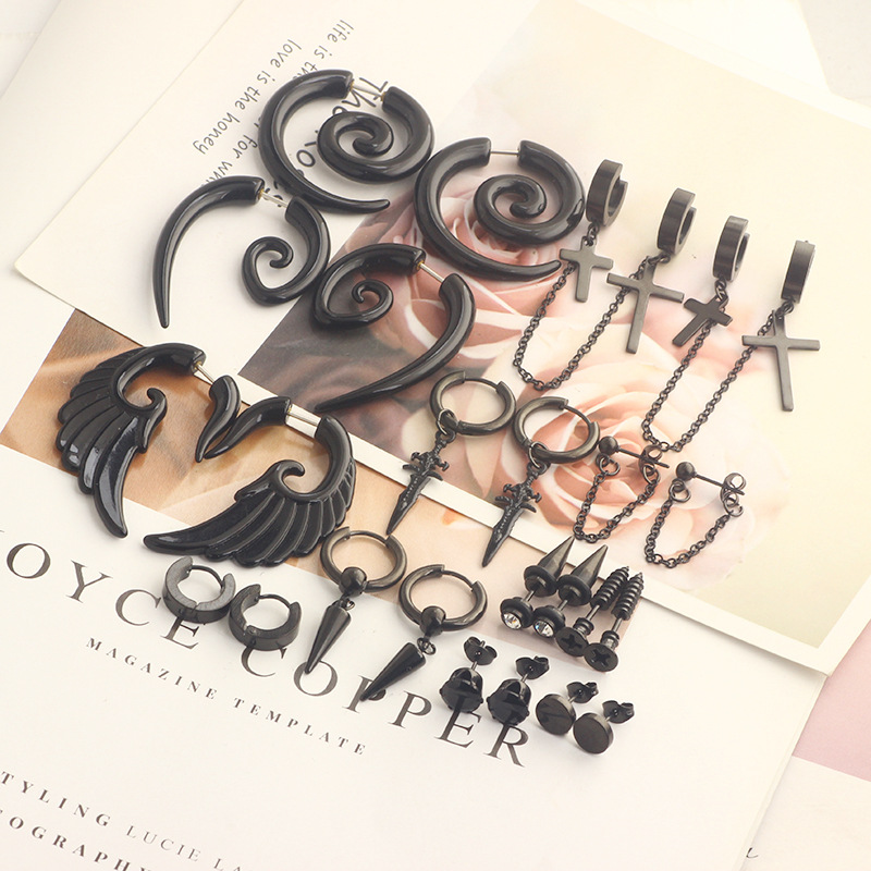 Black Cone Ear Studs Set for Men - Fashion Geometric Stainless Steel Earrings - Image 5