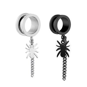 Spiral Spider Chain Pendant Ear Amplator Ear Plug Earring Stretcher Black 25mm Body Jewelry