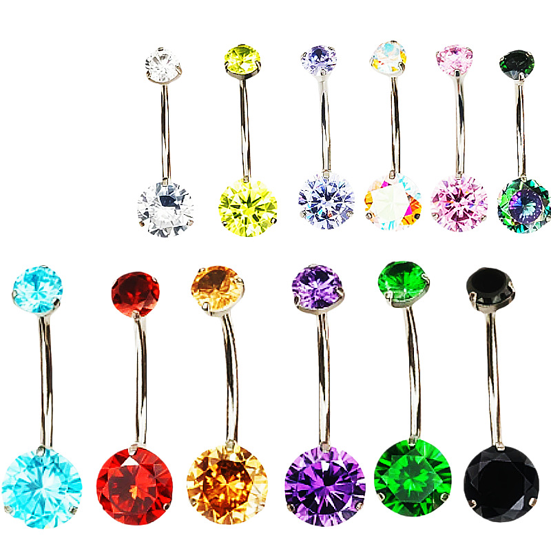 G23 Titanium Three-Prong Double-Head Zircon Internal Thread Navel Ring - Super Shiny Round CZ Belly Button Jewelry - Image 2