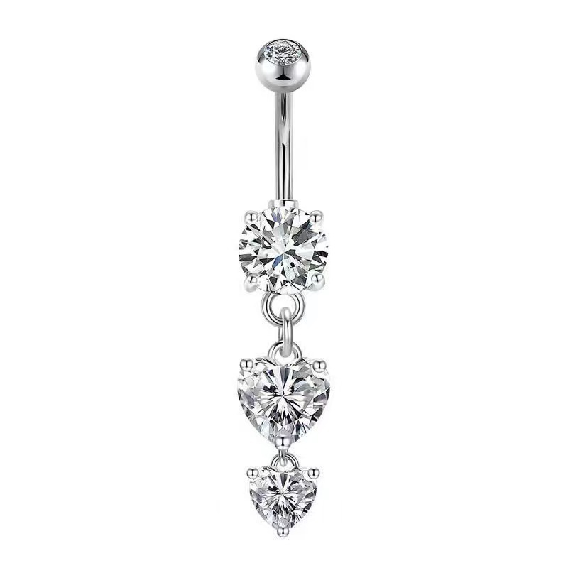 Cross-Border Popular Stainless Steel Zircon Belly Button Ring with Heart Flower Pendant Unisex - Image 2