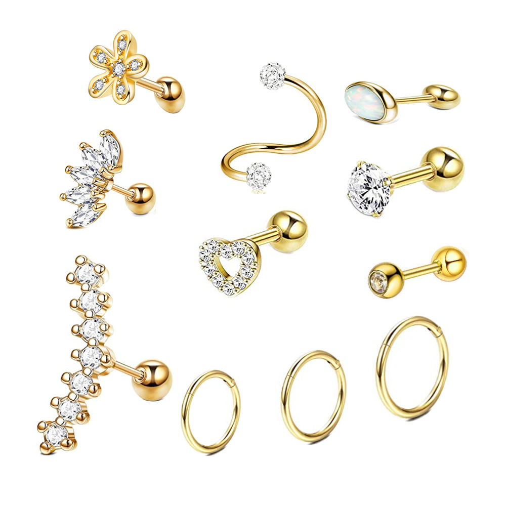 Zircon Thread Earrings - Stainless Steel Ear Bone Nail Puncture Jewelry Set for Women - Image 3