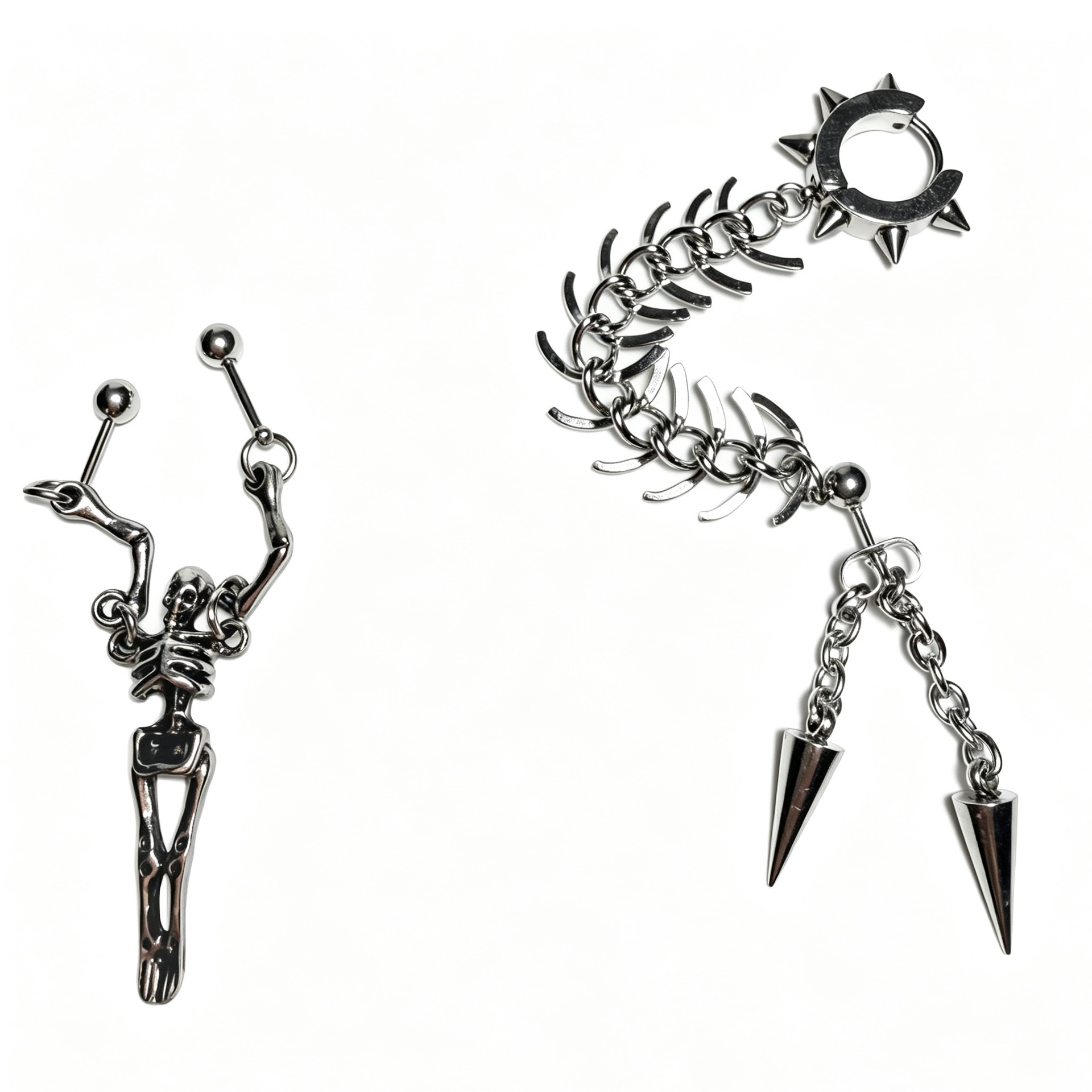 Satan's Child Gothic Skull Chain Bone Piercing Earring Titanium Steel Earring Dark Cyberpunk Style - Image 5