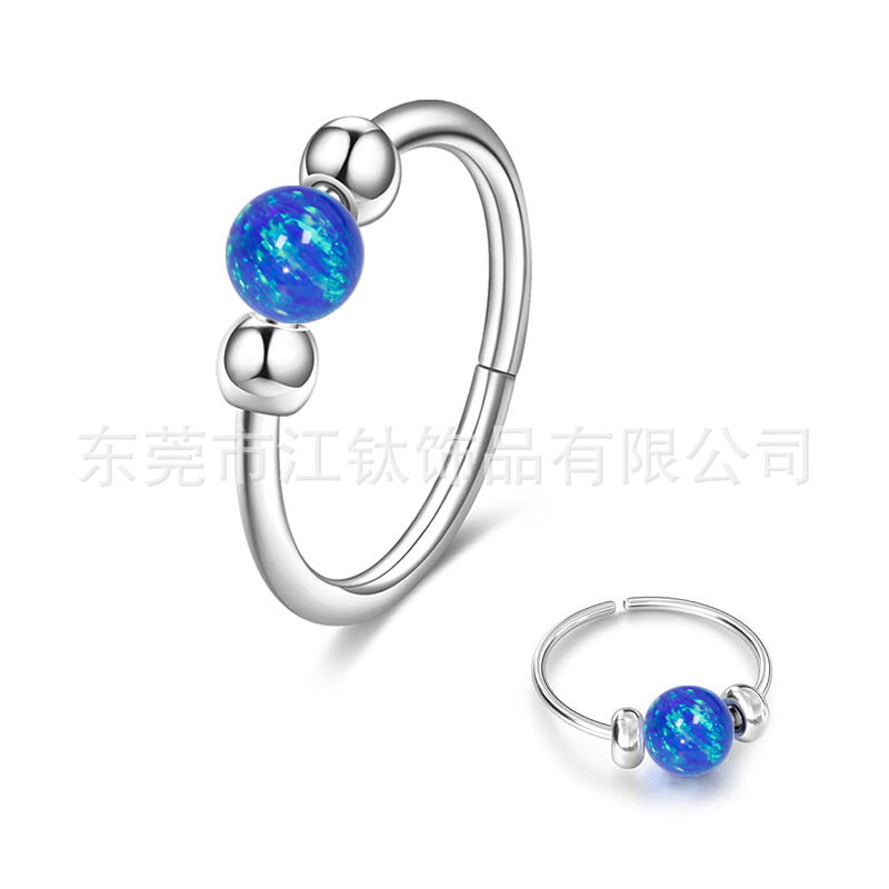 JT649 G23 Titanium Opal Round Bead Nose Ring Hoop for Septum Piercing - Image 5