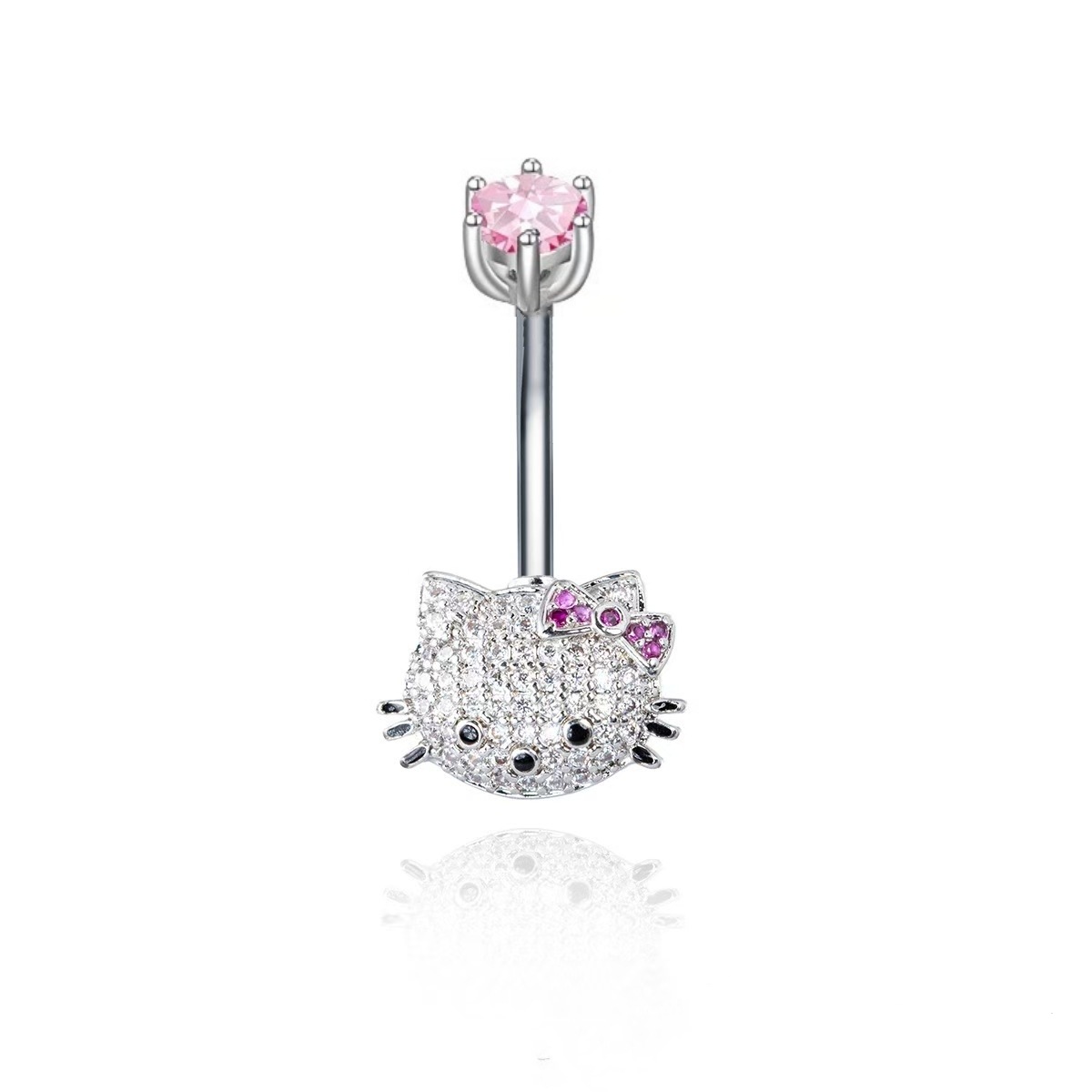 Heiokitty Hello Kitty Gold CZ Belly Button Ring Cartoon Cat Piercing Jewelry - Image 2