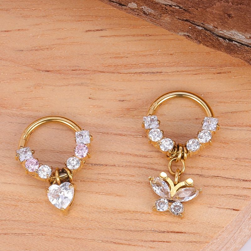 Butterfly Love CZ Zircon Stainless Steel Nose Ring Hoop Universal Set Nose Stud Jewelry - Image 3