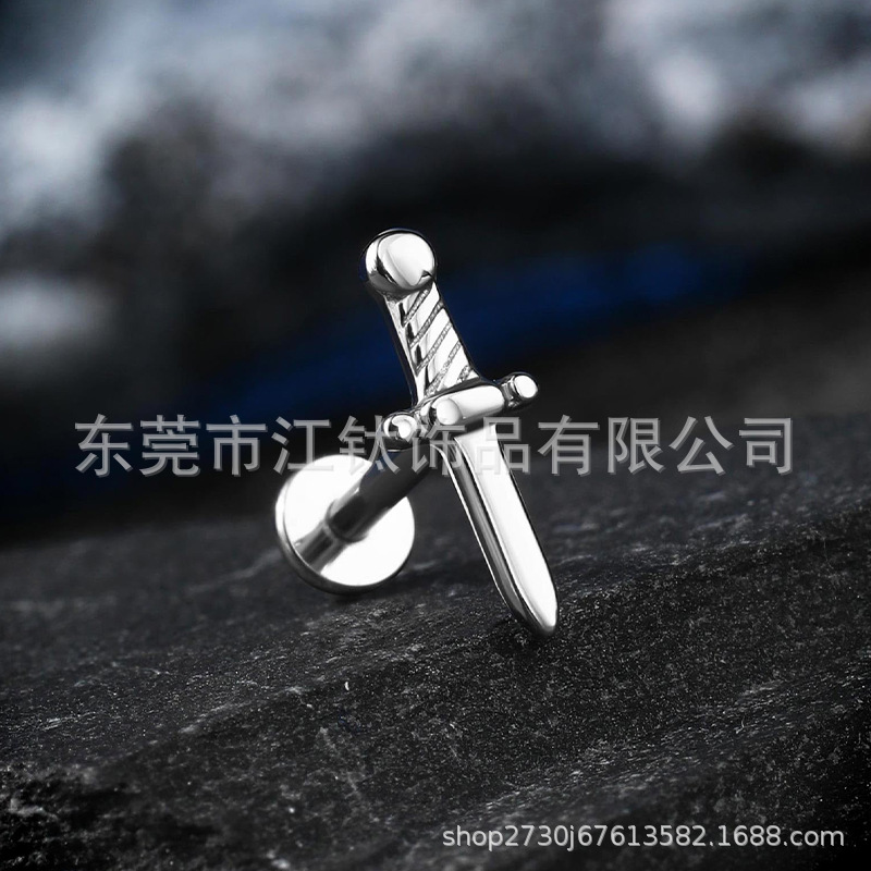 G23 Titanium Alloy Ear Bone Nail Dagger Lip Stud Cross-border Piercing Jewelry 12mm - Image 3