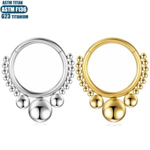 F136 Titanium Alloy Hoop Nose Ring with External Welded Beads, Body Piercing Nose Jewelry, Closed Ear Cartilage Stud, Fashionable Geometric Design