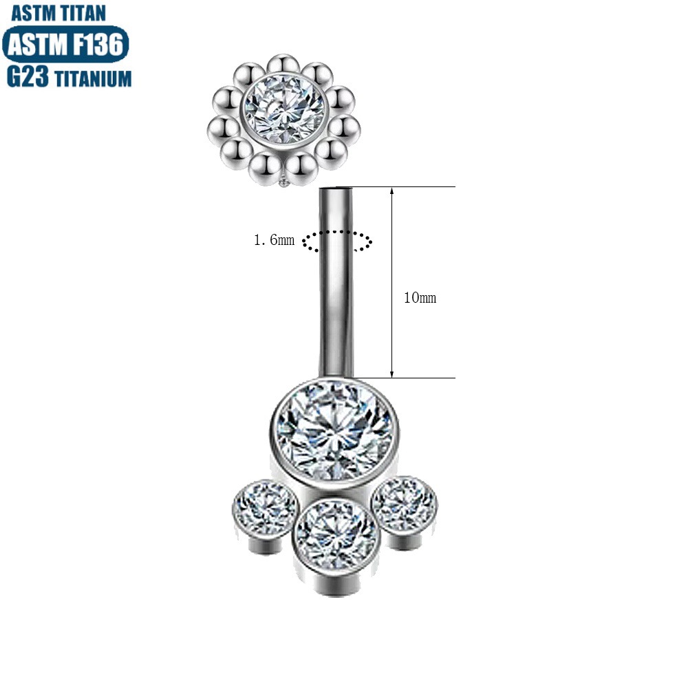 Titanium Alloy Navel Ring Spiral Internally Threaded Dangle Belly Button Jewelry Silver Geometric - Image 4