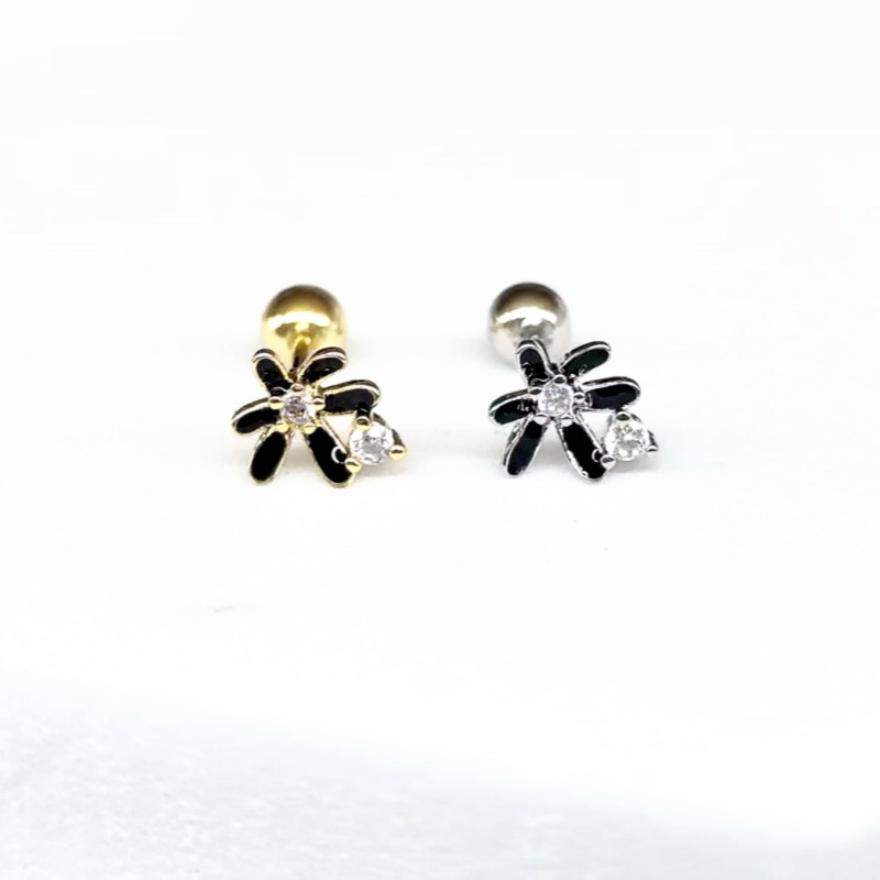 18K Real Gold Spiral Mosquito Ear Bone Stud Colorful Enamel Flower Earrings for Women Fashion Sweet - Image 4