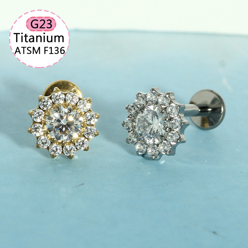 F136 Titanium Alloy Ear Bone Nail Earrings Four-Leaf Clover Lip Nail Fashion Simple Inlaid Zircon Cartilage Jewelry Body Piercing - Image 2