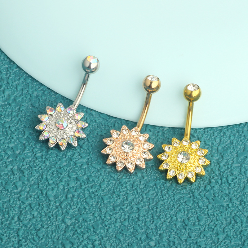 Sunflower CZ Diamond Belly Button Ring 316L Surgical Steel Dangle Belly Ring for Women - Image 2