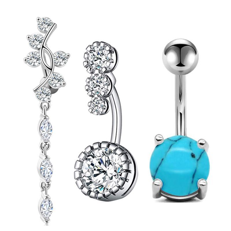Exquisite AB Color Navel Zircon Ring Soft Pot Ball Belly Ring 3-Piece Set Stainless Steel - Image 5