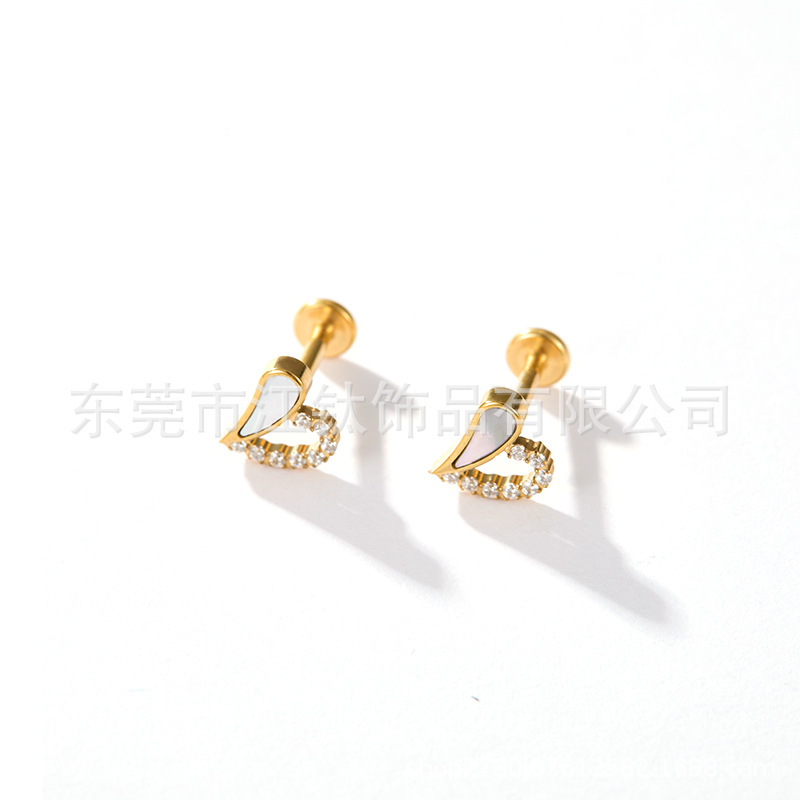 G23 Titanium Alloy Heart Star Inlaid Zircon Cartilage Earring - Gold - Image 4