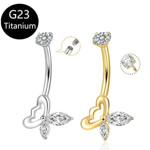 G23 Titanium Silver Butterfly CZ Navel Ring - Round Zircon Belly Button Piercing Jewelry Wholesale