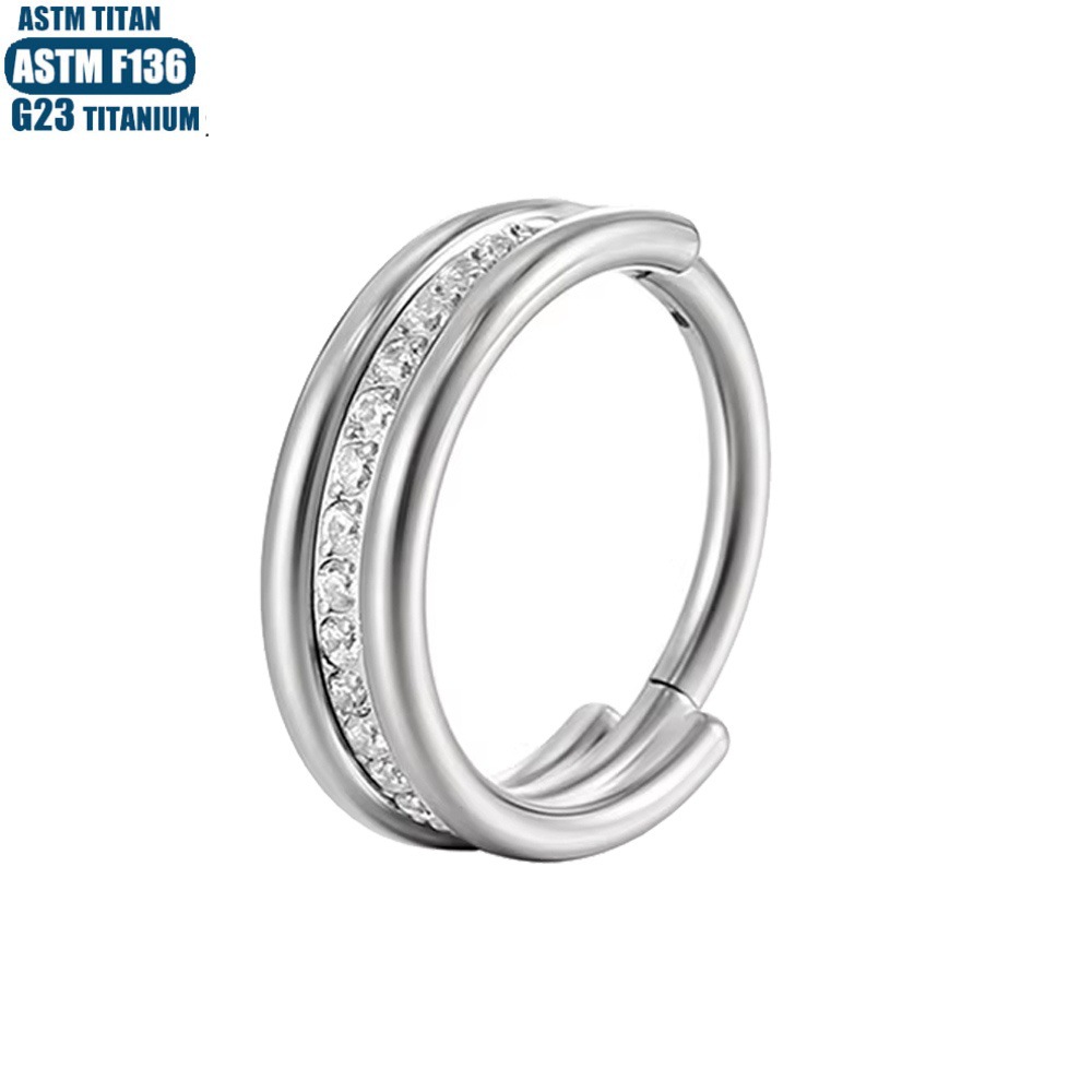 G23 Titanium Alloy Nose Ring Seamless Open Ring Middle Diamond Zircon CZ Septum Ring Ear Piercing Jewelry Fashion OL - Image 2