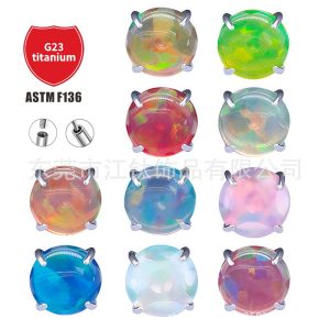 G23 Titanium Alloy Jewelry Head Four-Claw Jelly Opal Earring - 5mm Stud Ear Cartilage Piercing
