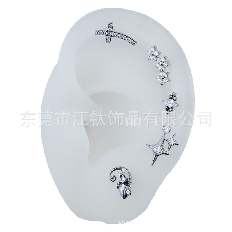 G23 Titanium Alloy Cross Flower Cartilage Earring - ASTM F136 - Internally Threaded Stud - Image 3