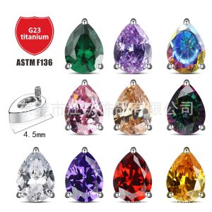 G23 Titanium Water Drop Lip Nail Claw Set with 5A Zircon ASTM F136 Titanium Alloy Body Piercing Ear Bone Nail