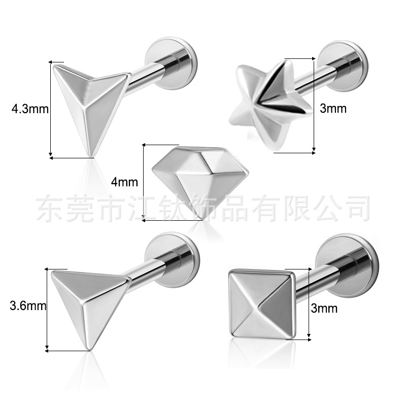 G23 Titanium Triangular Square Ear Cartilage Stud - Gold with Diamond - ASTM F136 - 1.2x12mm - Image 2