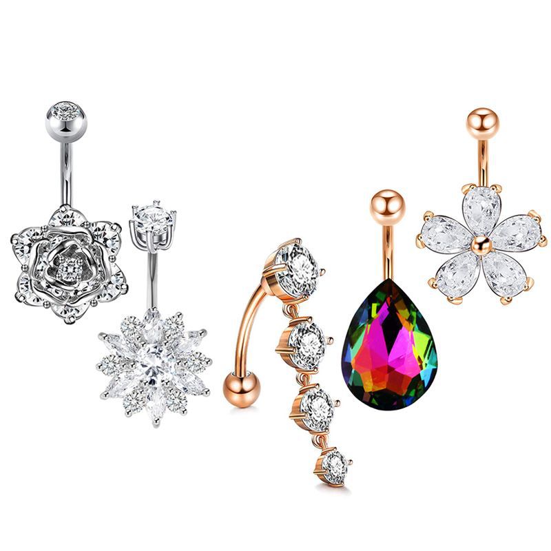 Cross-Border E-commerce New Zircon Belly Button Ring Belly Nail Piercing Jewelry Online Wholesale - Image 4