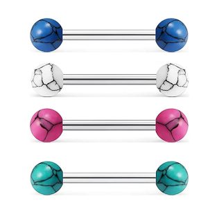 14G External Thread Tongue Barbell Stainless Steel Turquoise Star Tongue Ring Body Piercing Jewelry