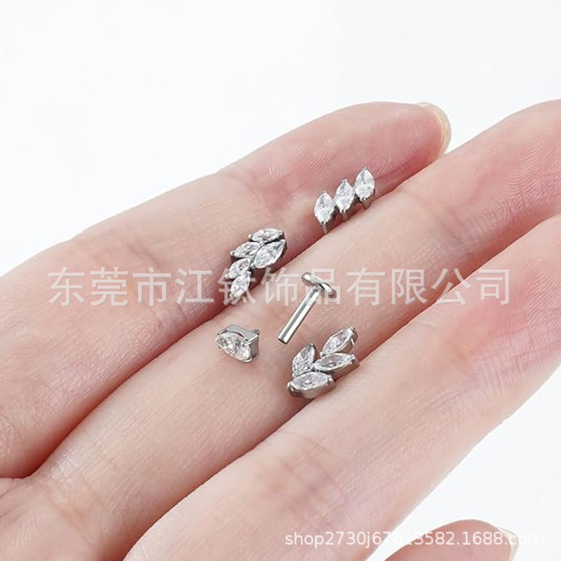 G23 Titanium Horse Eye Leaf Ear Stud Inlaid with 5A Zircon - F136 Titanium Alloy Body Piercing Ear Bone Nails - Image 3