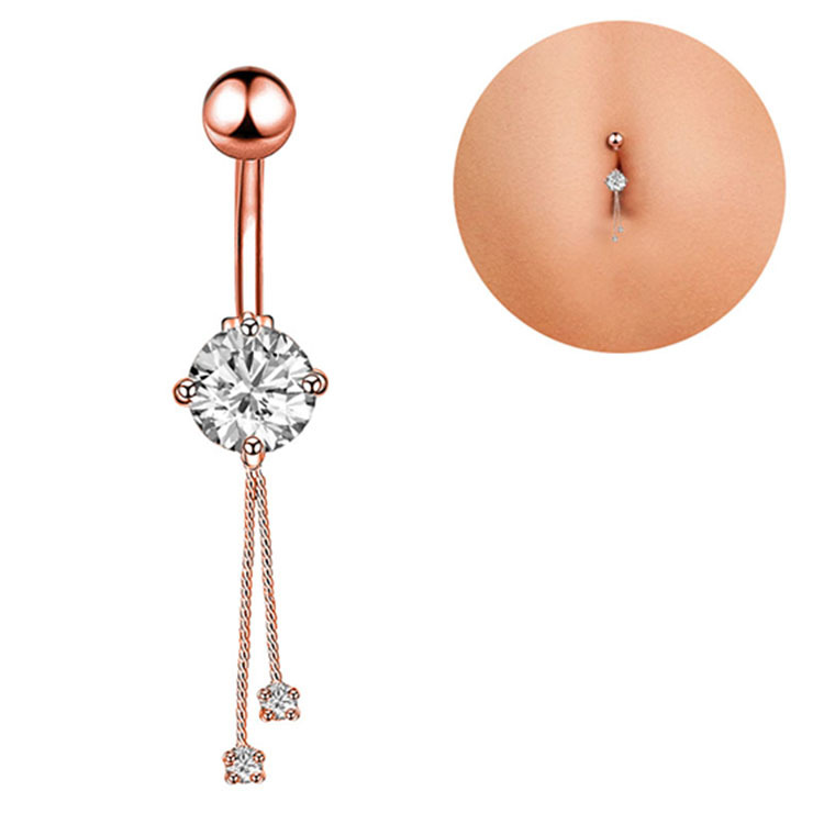 Rose Gold Round Crystal Dangle Belly Button Ring 316L Surgical Steel Belly Piercing Jewelry for Women Men - Image 5