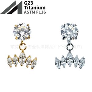 F136 Titanium Gold-Plated Round Zircon Five Horse Eye Pendant Lip Stud Ear Stud Ear Bone Stud G23 Titanium Alloy Body Piercing Jewelry