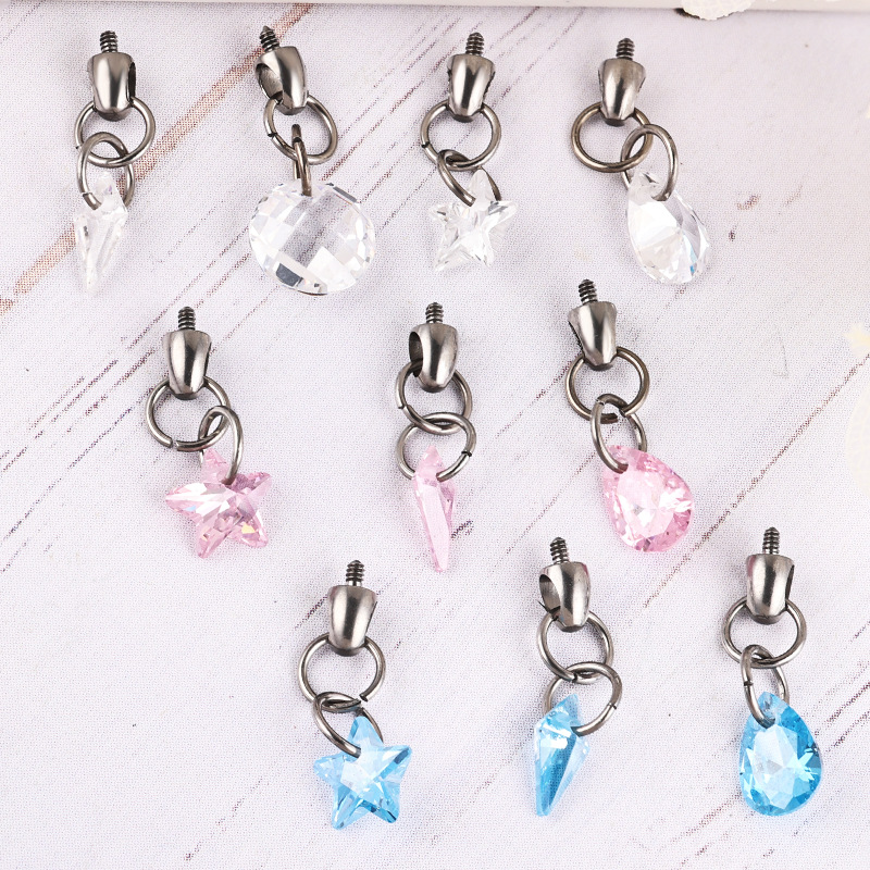 Zesen F136 Titanium Alloy Water Drop Bullet Head Internally Threaded Lip Nail 0.9mm Tooth Lip Nail Ear Bone Nail Accessories Crystal Zircon - Image 4